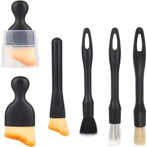 6pcs Car Detailing Brushes Set, Includes 5 Ultra Soft Interior Detail Dust Brushes for Car Cleaning Leather Seats Vents Wheels Emblems and More Auto Supplies Accessories Kit