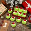 JULMELON 12 Pcs Lime Green Furry Christmas Ball Ornaments with Santa Hat, Xmas Green Furry Ornaments Christmas Ball Hanging Decorations Tree Decorations for Home Party Fireplace Mantel Wall Decor