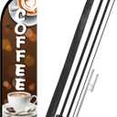 Remagr 1 Pcs 11 ft Coffee Feather Flag Coffee Advertising Swooper Banner with Pole and Ground Stake Windless Shop Sign Tall for Outdoor Business Advertising
