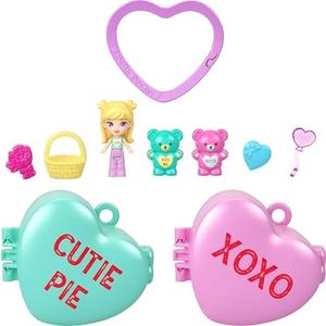 Polly Pocket x Sweethearts, Micro Doll & 2 Playsets with 7 Themed Accessories & Keychain Clip, Travel Toy, Partnership Compact