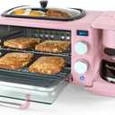 Nostalgia 3-in-1 Retro Breakfast Station - Includes 5 Cup Coffee Maker, Non-Stick Ceramic Griddle, and 4-Slice Toaster Oven - Built-In Timer, Reusable Coffee Filter, Space-Saving Design - Pink