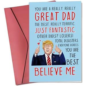Pack of 4, Pawzity Fathers Day Card - Funny Dad Cards for Fathers Day from Daughter, Son, Kids - Happy Humorous Birthday Cards for Dad, Daddy - Single 5.3''x 8'' Folded Card with Red Envelope