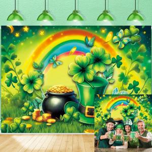 Happy St.Patrick's Day Photo Backdrop Irish Shamrock Rainbow Photography Background St. Patrick's Day Party Decoration Supplies (8x6FT240x180cm)