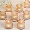DARJEN Gold Ribbed Tealight Votive Candle Holders Set of 8 - Tea Light Candle Holders Glass for Table Centerpiece, Votive Candle Holders for Home, Wedding & Fall Decor