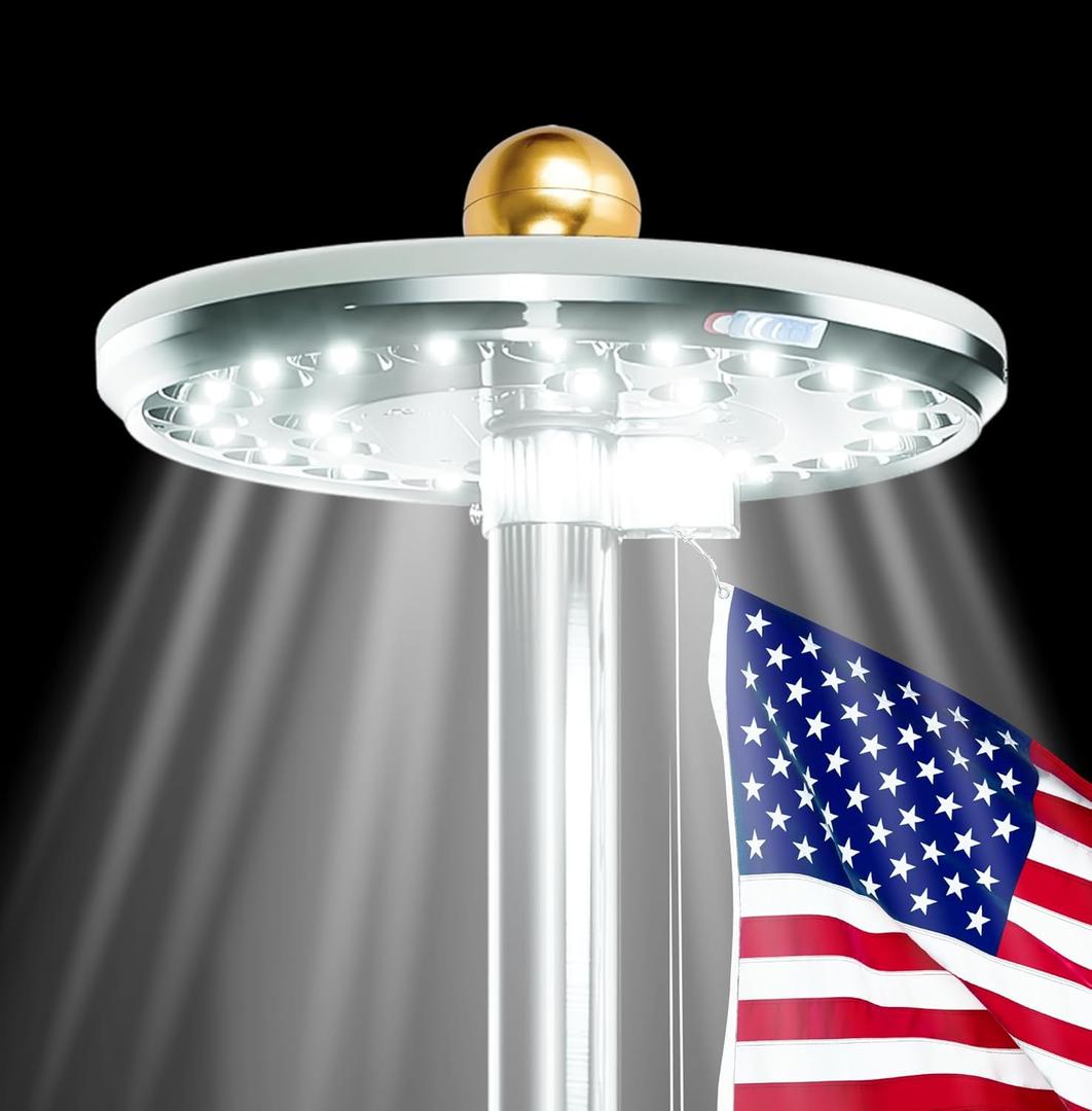 Deluxe Flag Pole Light Solar Powered - 1300 Lumen for Flagpole - Light Up American Flag Outdoor from Dusk to Dawn for 12+ Hours - 100% Coverage Silver Flag Light