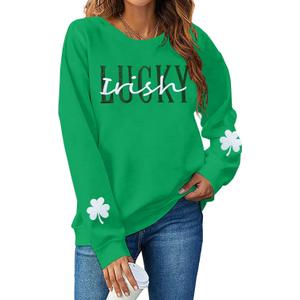 St Patricks Day Sweatshirt Women Shamrock Sweater Notre Dame Shirts Clover Top Irish Gift Long Sleeve Pullover (Green, XXL)