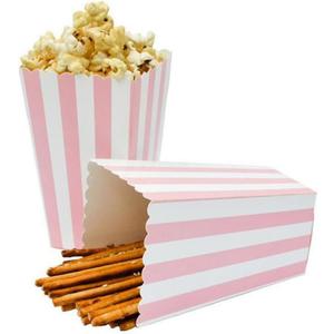 Crystallove 24pcs Striped Paper Popcorn Boxes for Party Favor Supplies (Pink)