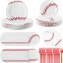 Zhehao 192 Pcs Baseball Paper Plates and Napkins Set Baseball Party Supplies Decorations 7 Inch 9 Inch Disposable Paper Plates Napkins and Forks for Sport Themed Birthday Party Favors Serves 48