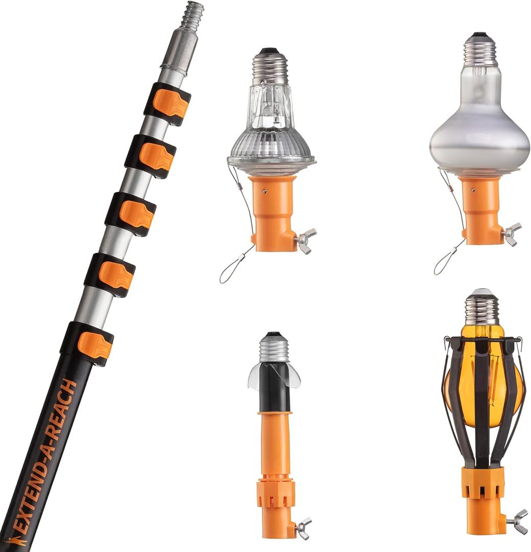 5-24 ft Telescopic Light Bulb Changer for High Ceilings // Light Bulb Remover Tool High Ceilings Kit with Suction Cups, Basket and Microfiber Cloth // 30ft High Reach Light Bulb Changer with Pole