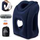 JefDiee Travel Pillow,Inflatable Airplane Pillow for Sleeping Comfortably Supports Head and Chin for Airplane,Car,Bus and Office (X-Large, Blue)