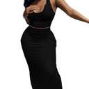Nimsruc 2 Piece Outfits for Women Sexy Bodycon Skirt Set Summer Casual Matching Sets Black M