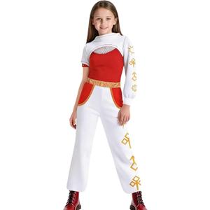 Zombies Costume for Girls, 3PCS Kids Cheerleader Uniform Outfit Halloween Cosplay Party Clothes (5-6 Years, White Pants)