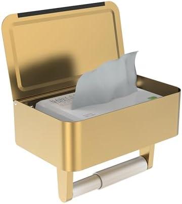 WZKALY Toilet Paper Holder with Shelf, Wipes Holder for Bathroom, Flushable Wipes Dispenser, Stainless Steel Toilet Paper Roll Holder with Storage for Wet Wipes Wall Mounted (Gold, Regular Roll)