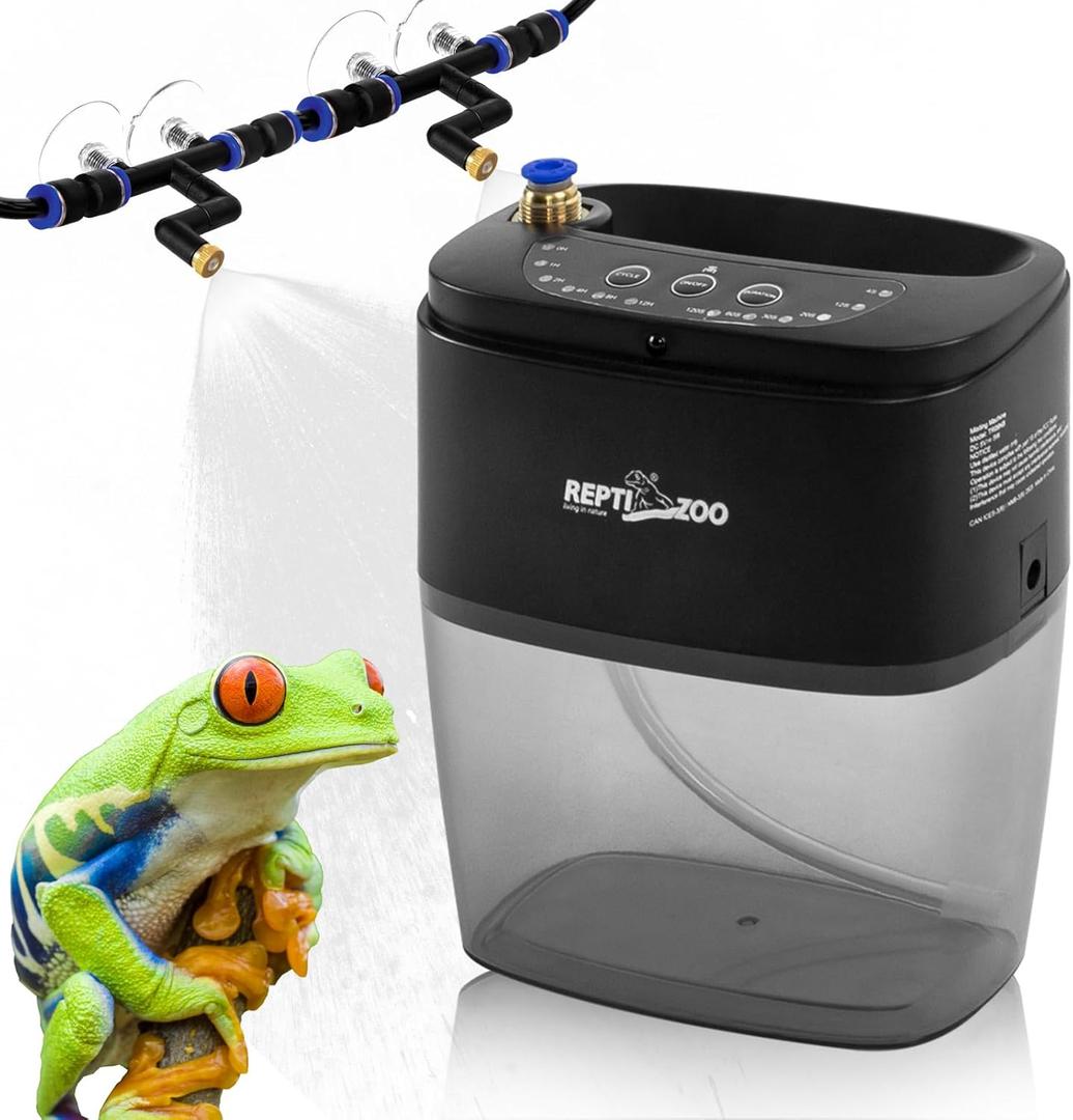 REPTI ZOO 800ml Portable Mister Fogger for Reptile Tank Enclosure - Terrarium Misting System With 2 Nozzles for Amphibians and Rainforest Plants