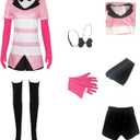 Angel Dust Costume Hotel Angel Dust Red Sweatshirt Shorts Stockings Outfits Halloween Suit for Women (Pink, L)