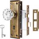 Mortise Lock Set Interior Door, Crystal Glass Door Knobs with Lock and Skeleton Key, Old Door Knob Replacement, Vintage Antique Door Handle, Vintage Brass Finish