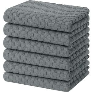 Homaxy 100% Cotton Terry Kitchen Towels(15" x 25", 6 Pack), Soft and Super Absorbent Dish Towels, 380 GSM Reusable Tea Towel with Hanging Loop, Pineapple Grid Designed, Dark Grey
