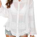 Women's Gradient Color Swimsuit Cover Up Long Sleeve Shirt Blouse Boho Beachwear