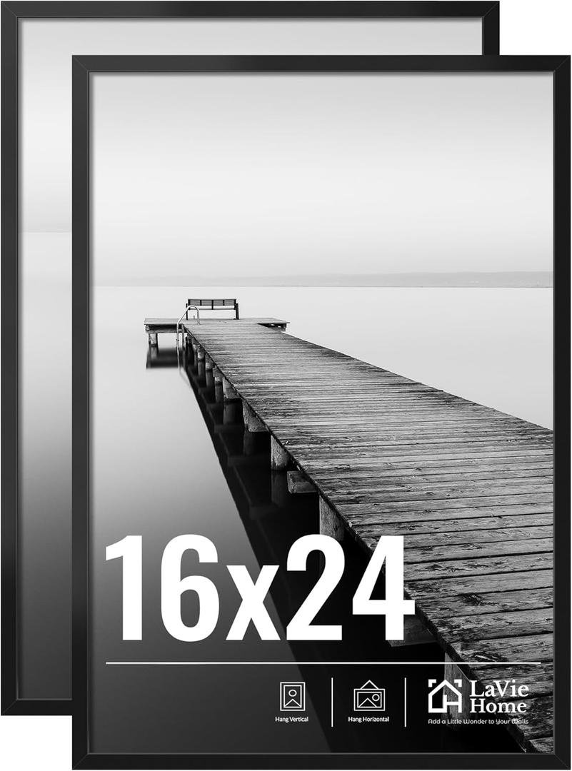 LaVie Home 16x24 Picture Frame 2 pack, Display Pictures 16 x 24 Photo Frame, 16x24 Black Frame with HD Plexiglas, Display Frame for Vertical or Horizontal, Classic Collection