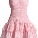 Tube Top Preppy Dress Women Y2k Blue Floral Strapless Mini Dress Vintage Short Going Out Dresses (Pink, S)