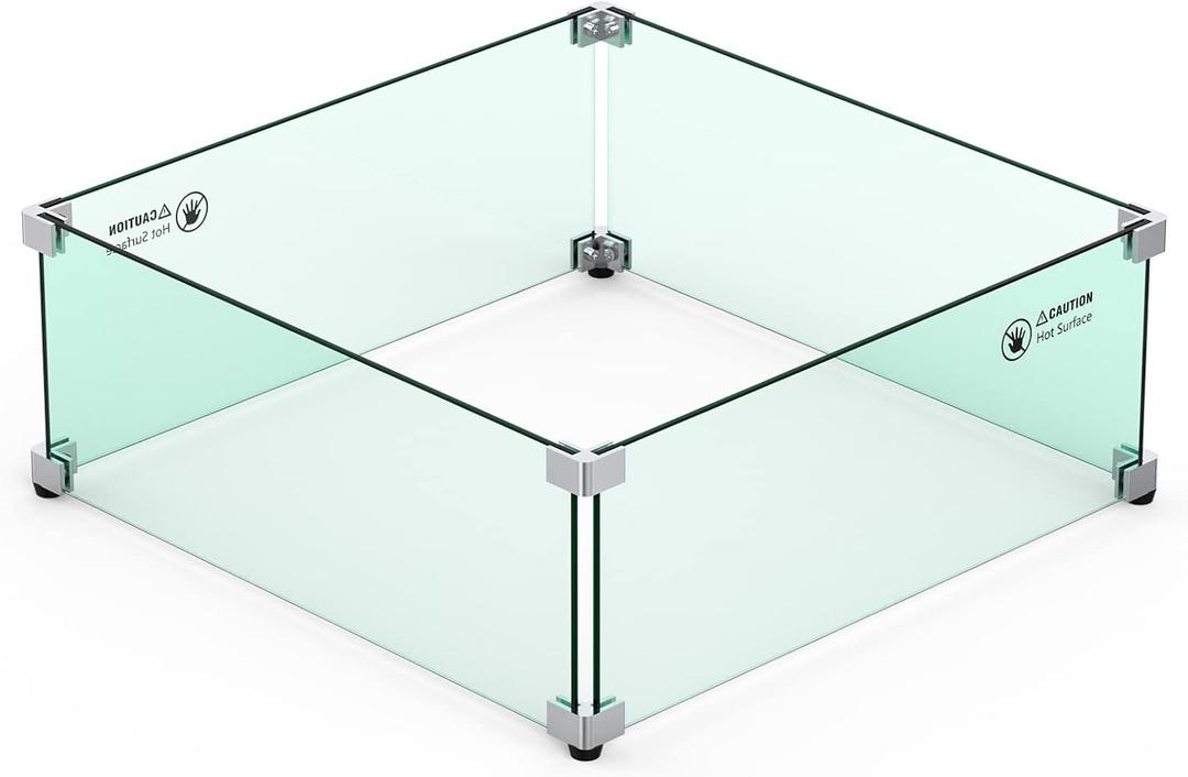 Skyflame Glass Wind Guard for Fire Pit Square, 18"x 18"x 6" Tempered Glass Flame Shield, Fire-Resistant Windscreen Set, Fits for 12-inch Outdoor fire Pit Burner Pan