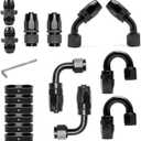 LEDAUT 8AN Swivel Fuel Hose End Fitting Kit - Straight, 45, 90, 180 Fittings & Hose Separator Clamps - Aluminum, Black