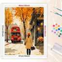 Street Paint by Numbers Kit for Adults - DIY Woman in Autumn Street with Red Bus and Flower Store Painting on Canvas 16x20 Inches, Acrylic Paint Set for Beginners,Art for Decoration or Gifts