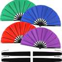 4 Pack Large Folding Hand Fan for Line Dance, Men/Women Rave Hand Fan, Clack Popping Fans for Boots On The Ground Dance, EDM, Wedding, Party (Red, Blue, Green, Purple)
