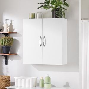 SoBuy Kitchen Wall Cabinet, Narrow Bathroom Wall Cabinet Over The Toilet Storage, Wall Mounted Medicine Cabinet with Adjustable Shelf, Floating Storage Cabinet for Laundry Room, White BZR200-T-W