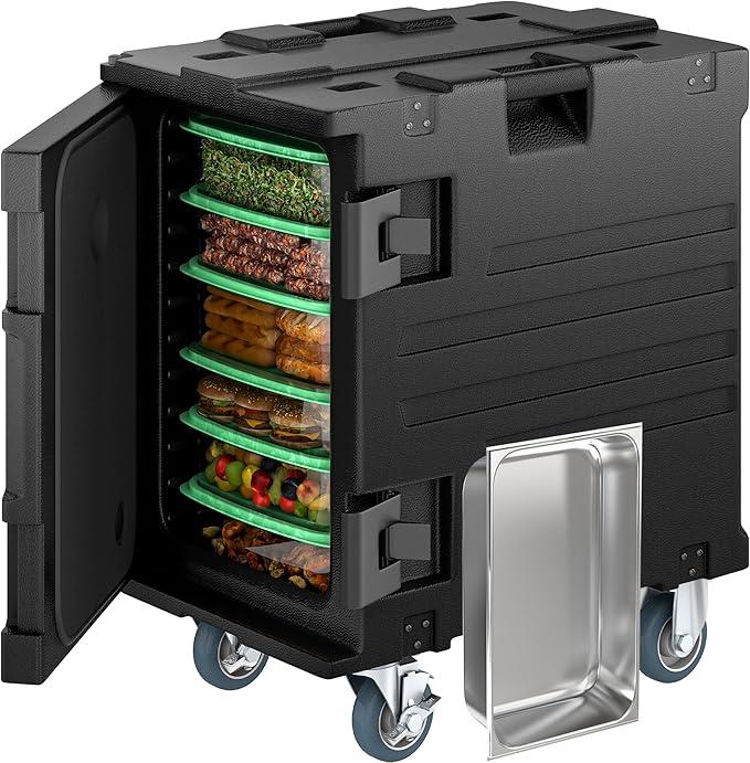 YITAHOME Insulated Food Pan Carrier, 95 Qt LLDPE Hot Box for Catering w/Stainless Steel Pan, Catering Food Warmer with Swivel Casters for 6 Full-Size Pans, Stackable Design for Restaurant Gathering