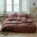 AMWAN Brick Red Duvet Cover King Knitted Cotton Solid Color Bedding Set Simple Style Jersey Knit Cotton Comforter Cover Solid Brick Red Bedding Collection 1 Duvet Cover with 2 Pillowcases King