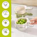 Kitchen Dual Layer Draining Basket with Handle,Double Drain Plastic Fruit Washing Bowl, Handy Mini Berry and Tomato Washer, Fruit Storage Container (Purple)