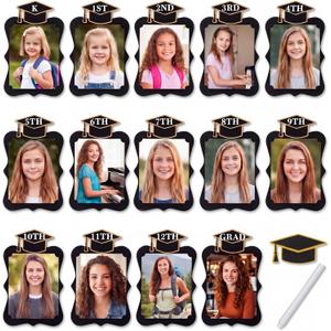 Sabary 14 Sets Graduation Photo Display K-12 School Picture Frame, 6 x 8 Inch Cardstock Graduation Frames with Bachelor Hat Decor & Marker for 2026 DIY High School College Grad Party Supplies, Black