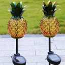 Solar Lanterns Outdoor Waterproof Glass Pineapple Garden Decor, Hanging Solar Stake Lights Yard Art, Outside Patio Decorations Gardening Birthday Gifts for Mom Grandma Women, 2 Pack