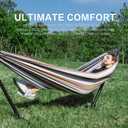 PNAEUT Double Hammocks with Stand for Outside, Portable Space Saving Heavy-Duty Steel Frame for Indoor Outdoor Patio Yard, Easy Assembly, 2 Person 450 lbs Capacity (Coffee)