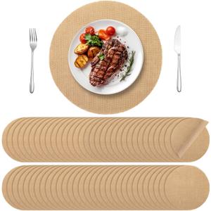 Aneco 100 Pieces Round Burlap Placemats 13.78 Inch Reusable Brown Table Mats Heat Resistant Natural Jute Fibers Placemats Burlap Circle Rustic Table Decorations for Dinner Holiday Farmhouse Decor