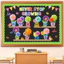 73 Pcs Spring Bulletin Board Decoration Set with 3D Paper Flower Never Stop Growing Classroom Decor Inspirational Bulletin Board Decoration for Spring Theme School Home Chalkboard Wall Decor