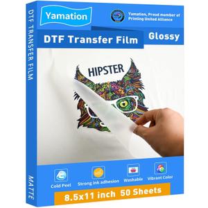 Yamation DTF Transfer Film Glossy: 8.5" x 11"inch 50 Sheets PET Paper Glossy Clear Cold Peel Direct to Film Transfer Film for T-shirt