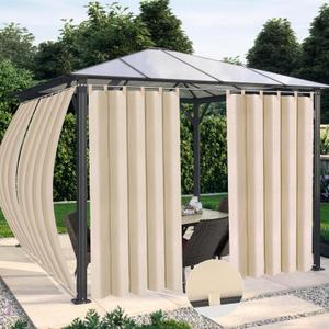 OutdoorLines Waterproof Outdoor Curtains for Patio - Windproof Tab Top Gazebo Curtain Panels - Privacy Sun Blocking Outside Curtain Set for Porch, Pergola and Cabana 54 x 96 inch, Beige, 2 Panels