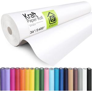 BAIJIALI 36" x 2,400" (200') Kraft Paper Roll for Craft Bulletin Board Paper Art Table Covering Crafting Gift Wrapping Bouquet Packing Parcel (White, 36''x200')