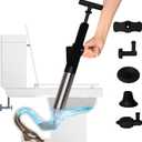 Air Plunger Drain Clog Remover By Sleek Home- High-Pressure Air Toilet Plunger & Drain Unclogger- Drain Cleaner & Hair Clog Remover Air Blaster (Stainless Steel)