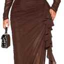 Floerns Women's Plus Size Off Shoulder Dress Mesh Long Sleeve Ruffle Trim Bodycon Maxi Dresses 4XL