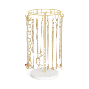 Mkono Necklace Holder Metal Jewelry Display Stand Necklace Organizer with 22 Hooks for Storage and Hanging Bracelet Keychain Home Room Decor for Women,Gold