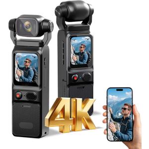 4K Vlogging Camera Mini Action Camera 180 Rotating Pocket Body Cam with Audio & Video Handheld Pov Cameras with Stabilization, Touch Screen, 64GB Card Small Vlog Camcorder for Valentines, Travel