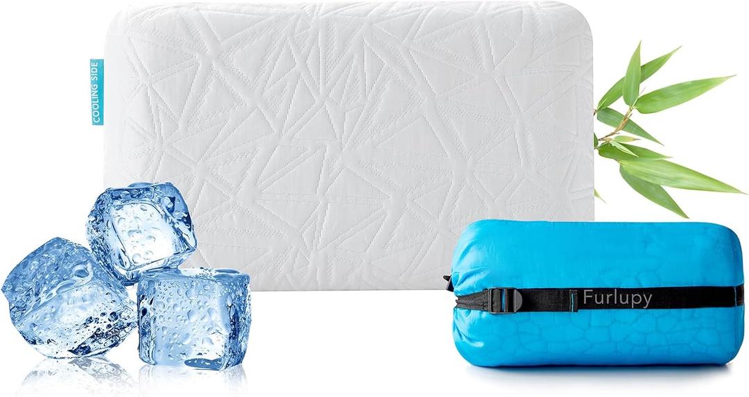 Small Gel Memory Foam Camping Pillow Travel - Contoured Support -Compressible Pillow Ideal for Backpacking, Camping, Travel, Car, Airplane,Office Nap (Original White)
