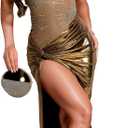 High Slit Sexy Evening Gowns Long Prom Dress for Women Formal Elegant (Large, Gold-c6935)