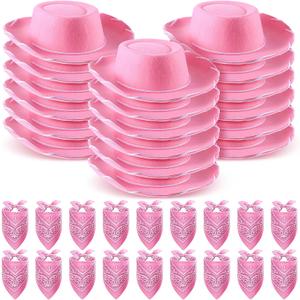 Unittype 18 Sets Cowboy Hats and Bandanas Bulk Kids Western Cowboy Costume Accessories Kids Party Supplies (Pink, M)