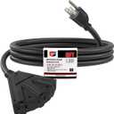 EP 6 Ft Outdoor Extension Cord with 3 Electrical Power Outlets - 16/3 SJTW Black Cable with 3 Prong Grounded Plug for Safety Great for Christmas Lights, Garden and Major Appliances