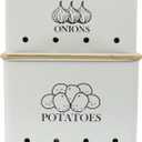 Potato and Onion Storage Bin Set of 2, Vented Metal Vegetable Storage with Wooden Lids, Farmhouse Kitchen Canisters for Countertop Pantry Organizer, Potato Bin Onion Holder for Produce Storage, White