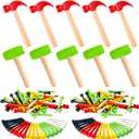10 Pcs Kids Wooden Hammer Toy with 100 Pcs Colorful Wood Golf Tees, Small Plastic Hammer Simulation Hammers Educational Toys for Children Gift Birthday Party (Red and Green)